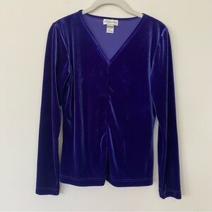 Vintage Gantos Women's Purple Velvet V-Neck Long Sleeve Top Blouse S Shirt Y2K